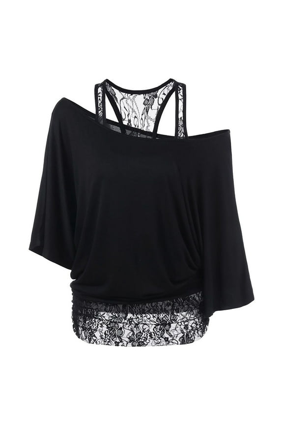 USSUMA T-Shirts for Women Trendy Floral Lace Plus Size Cold Shoulder Womens Blouses and Tops Dressy Casual Summer Off the shoulder 3/4 Sleeve Tshirts Shirts Tunic for women