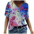 thumbnail image 1 of USSUMA T-Shirts for Women Trendy Floral Print Cute Sport Womens Blouses and Tops Dressy Casual Summer V Neck Short Sleeve Tshirts Shirts Tunic for women, 1 of 3
