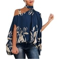 thumbnail image 1 of USSUMA T-Shirts for Women Trendy Floral Print Women's Shirts and Blouses Half Batwing Sleeve Female Tops Dressy Casual Summer One Cold Shoulder Loose Fit Halter Neck Plus Tunics Beach, 1 of 5