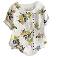 thumbnail image 1 of USSUMA T-Shirts for Women Trendy Floral Print Women's Shirts and Blouses Short Sleeve Female Tops Dressy Casual Summer Linen Cotton Comfy Round Neck Plus Tunics Beach, 1 of 4