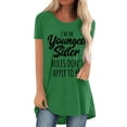thumbnail image 1 of USSUMA T-Shirts for Women Trendy Funny Letter Print Women's Shirts and Blouses Short Sleeve Female Tops Dressy Casual Summer Youngest Sister Loose Long Crewneck Plus Tunics Beach, 1 of 4