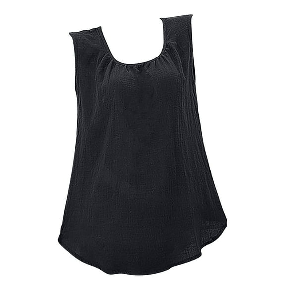 USSUMA T-Shirts for Women Trendy Loose Flowy Solid Cotton Linen Loose Tank Top Womens Blouses and Tops Dressy Casual Summer Round Neck Sleeveless Tshirts Shirts Tunic for women