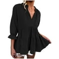 thumbnail image 1 of USSUMA T-Shirts for Women Trendy Solid Color Boho Ruffle Flowy Swing Womens Blouses and Tops Dressy Casual Summer v Neck Long Sleeve Tshirts Shirts Tunic for women, 1 of 8