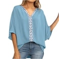 thumbnail image 1 of USSUMA T-Shirts for Women Trendy Solid Color Women's Shirts and Blouses Batwing Short Sleeve Female Tops Dressy Casual Summer Oversized Chiffon Boho V Neck Plus Tunics Beach, 1 of 8