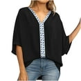 thumbnail image 1 of USSUMA T-Shirts for Women Trendy Solid Color Women's Shirts and Blouses Batwing Short Sleeve Female Tops Dressy Casual Summer Oversized Chiffon Boho V Neck Plus Tunics Beach, 1 of 7