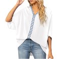 thumbnail image 1 of USSUMA T-Shirts for Women Trendy Solid Color Women's Shirts and Blouses Batwing Short Sleeve Female Tops Dressy Casual Summer Oversized Chiffon Boho V Neck Plus Tunics Beach, 1 of 8