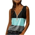 thumbnail image 1 of USSUMA T-Shirts for Women Trendy Striped Color Block Zipper Up Workout Tank Tops Womens Blouses and Tops Dressy Casual Summer V Neck Sleeveless Tshirts Shirts Tunic for women, 1 of 6