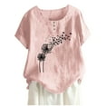 thumbnail image 1 of USSUMA T-Shirts for Women Trendy Women Summer Cotton Linen Tshirt Tops Trendy Dandelion Print Casual Loose Tunic Tee Plus Size Crewneck Blouse, 1 of 5