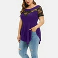 thumbnail image 1 of USSUMA T-Shirts for Women Trendy,Women's Plus Size Blouse Floral Lace Tops Asymmetric Swing Tunic Causal O-Neck T Shirt, 1 of 5