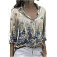 thumbnail image 1 of USSUMA T-Shirts for Women Trendy Womens Floral Button Down Shirts V Neck Casual Long Sleeve Roll Up Loose Blouses Tops Loose Fit Trendy Tunic, 1 of 8