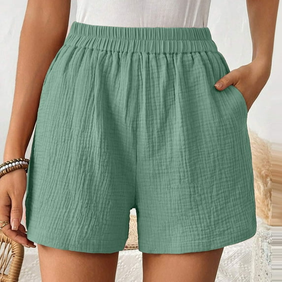 USSUMA Today Discount Biker Shorts Women Solid Color Chino Elastic Band Ribbed High Waist Wide Leg Casual with Pocket Lightweight Short Pants Regular Fit Womens Shorts for Camping Mint Green Xl