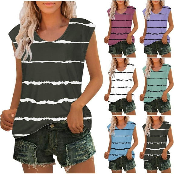 USSUMA Tops for Women Trendy Women's Tank Tops Sleeveless Round Neck Loose Fit Casual Lounging Blouse Loose Tshirt Travel Black Polyester My Order Tank Top for Women S