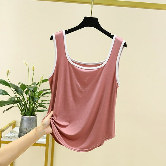 USSUMA Tops for Women Trendy Women's Tank Tops Sleeveless Square Neck Camisole Cold Shoulder Plus Size Tops for Women Casual Tee Comfortable Tee Travel Pink Modal Online Shopping Tank Top Xxl