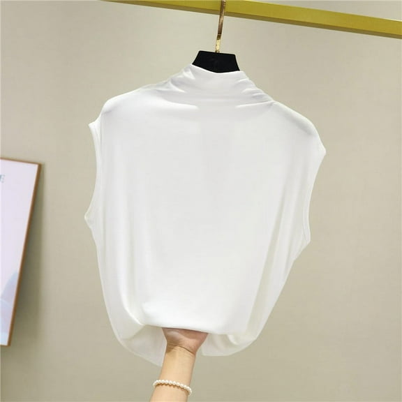 USSUMA Tops for Women Trendy Womens Tank Tops Sleeveless Round Neck Camisole Solid Color Loose Fit Casual Plus Size Tops for Women Vintage Tshirt Fashion Tee Office White Modal Tank Top L