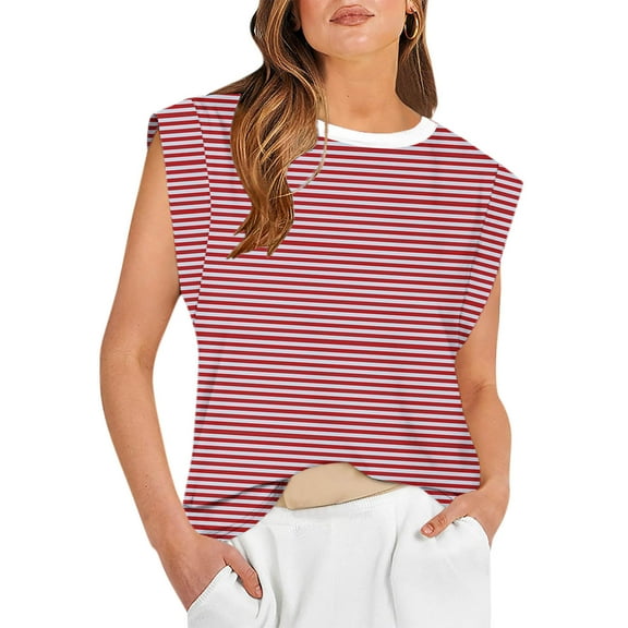 USSUMA Tops for Women Trendy Womens Tank Tops Sleeveless Round Neck Loose Fit Casual Printed Retro Blouse Lightweight Tee Travel Red Polyester Festival Gift Tank Top for Women Xxl