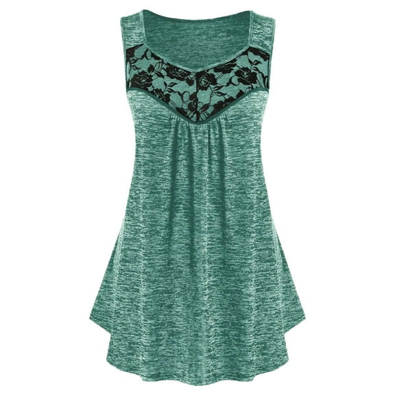 USSUMA Tops for Women Trendy Womens Tank Tops Sleeveless Round Neck Solid Color Loose Fit Casual Plus Size Tops for Women Lace Vintage Tee Fashion Blouse Outdoor Green Summer Saving Tank Top Xxxl