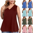 thumbnail image 1 of USSUMA Tops for Women Trendy Womens Tank Tops Sleeveless V Neck Solid Color Loose Plus Size Tops for Women Elegant T-Shirt Fashion Shirt Gym Blue Polyester today Discount Tank Top for Women L, 1 of 6