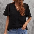thumbnail image 1 of USSUMA Tops for Women Trendy Women Casual Short Sleeve Chiffee Solid V-Neck Blouse T-Shirt Ladies Tops Leisure Online Shopping Black Polyester XXL, 1 of 5