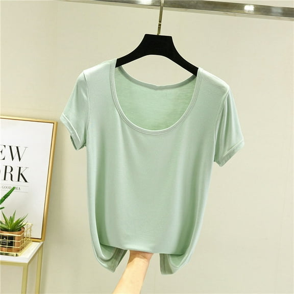 USSUMA Tops for Women Trendy Women'S Oversized Summer Solid Color Short Sleeved Round Neck Loose Top Vintage Comfortable My Order Mint Green XXXl