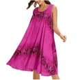 thumbnail image 1 of USSUMA Tropical Print Knee Length Beach Dresses for Women Casual Summer Round Neck Sleeveless Womens Sun Dresses Vacation Loose Flowy Tank Tshirt Sundresses Wedding Guest for Women, 1 of 5