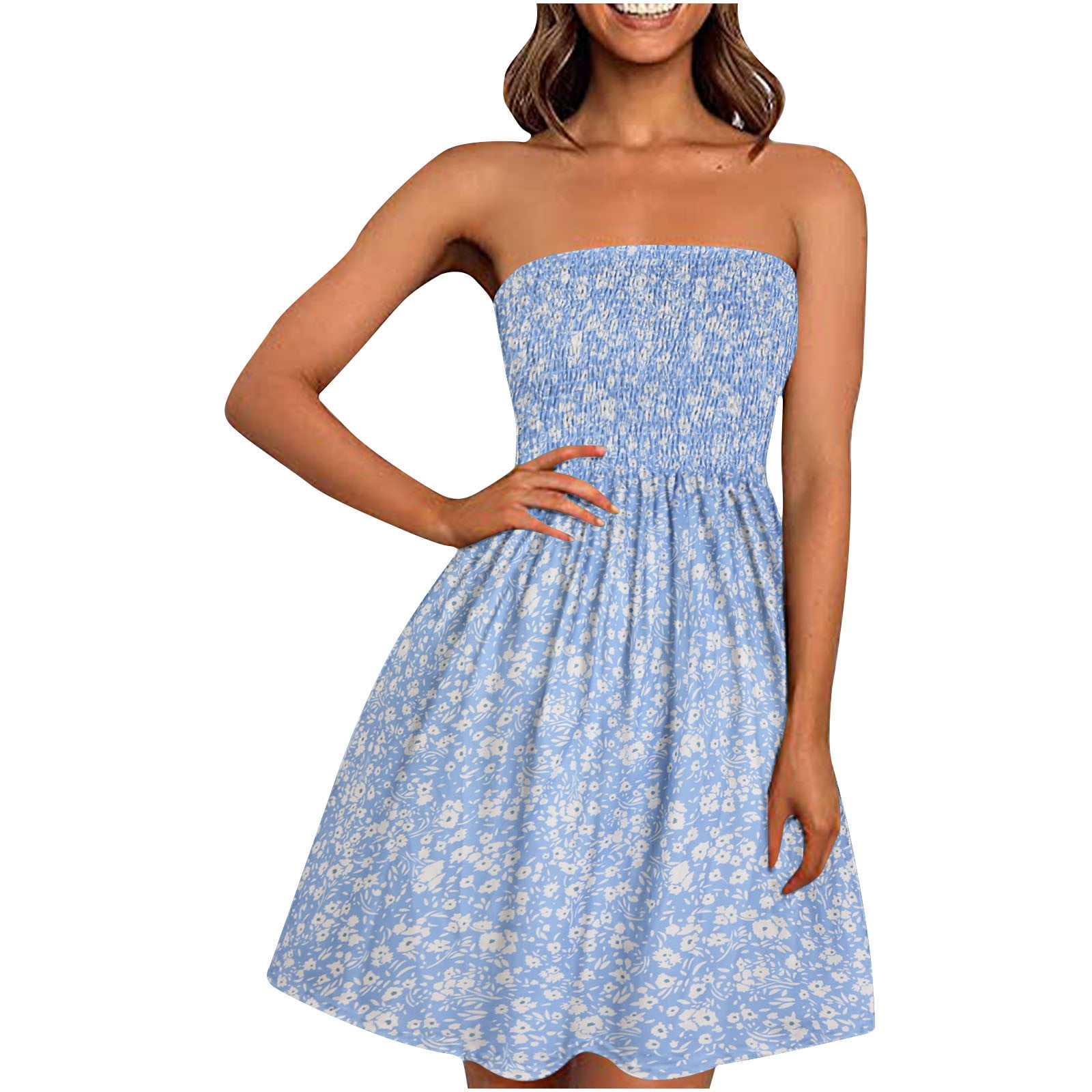 USSUMA Tube Top Dresses for Women's Summer Sexy Strapless
