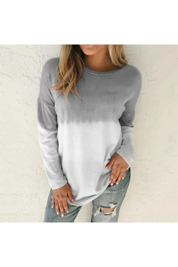 USSUMA Tunic Tops for Women Loose Fit, Lightweight Basic Stretch Ladies Blouses Tshirt Lace Daisy Polka Dots Graphic Long Sleeves Blouses Top Shirts Crew Neck Shirt Teen Girls Blouses