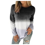 USSUMA Tunic Tops for Women Loose Fit, Lightweight Basic Stretch Ladies Blouses Tshirt Lace Daisy Polka Dots Graphic Long Sleeves Blouses Top Shirts Crew Neck Shirt Teen Girls Blouses