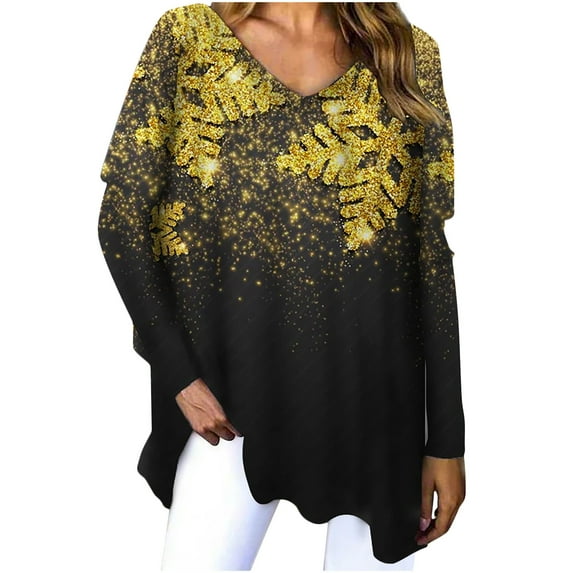 USSUMA Tunic Tops for Women Loose Fit, Womens Teen T Shirts Long-Sleeve V-neck Daily 2022 Bohemian Tees Loose Comfy Blouse Landscape Colorful Printing Tees