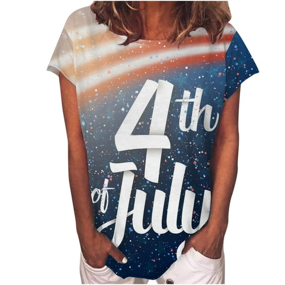 USSUMA USA Flag Print T-Shirts for Women Trendy Short Sleeve 4th of july Independence Day Dressy Blouse Casual Tops Summer Crewneck Women's Tunics Plus Size Shirt 2022