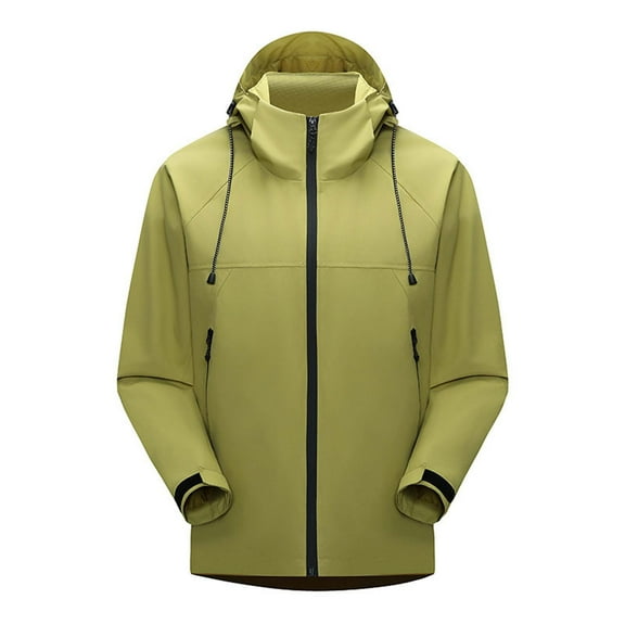 USSUMA Water Proof Jacket Mens Windbreaker Men Long Sleeves Hooded Zipper Pocket Coat Trendy Solid Color Loose Outerwear Workout Fall Top