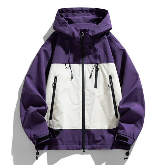 USSUMA Waterproof Coats for Men Windbreaker Jacket Men Long Sleeved Hooded Full Zipper Pocket Coat Comfortable Multicolor Loose Outerwear Workout Fall Top