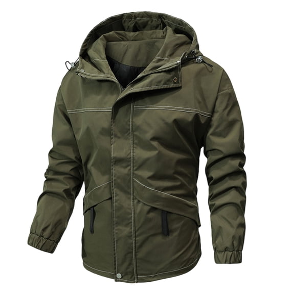 USSUMA Waterproof Coats for Men Wind Jacket Men Long Sleeved Hooded Full Zipper Pocket Coat Comfortable Solid Color Loose Outerwear Running Fall Top