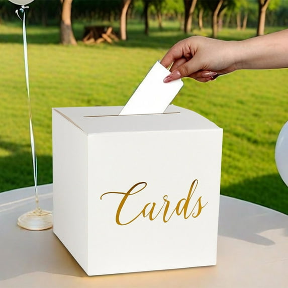 USSUMA Wedding Card Box Foil Gift Card Box for Party Wedding Reception Birthday Graduation Baby Shower Raffle White