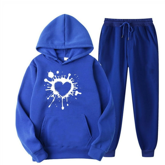 USSUMA Woman 2 Piece Outfit Set Women's Hoodies Long Sleeved Pullover Sweatpant Outfits Pocket Drawstring Print Tracksuit Stretch Waist Leisure Jogger Sets Loose Weekend Fall Suit