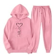 thumbnail image 1 of USSUMA Woman Sweat Suits 2 Piece Set Hoodies Womens Long Sleeved Pullover Sweatpant Outfits Pocket Drawstring Print Tracksuit Elastic Waist Fashion Jogger Sets Plus Size Athletic Fall Suit, 1 of 6