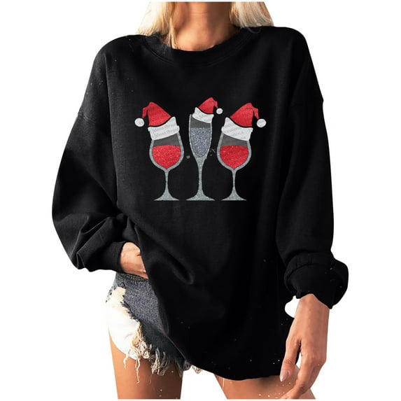 USSUMA Women Christmas Pullovers Tunics, Womens Tops and Blouses Scoop Neck Ladies Henley Shirts Long-Sleeve Dressy Plus Size Vintage Tee Pullover Tops Shirts Xmas Tree Gnomes Pattern Top