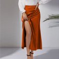 thumbnail image 1 of USSUMA Women'S Skirts Midi Skirt Solid Color High Waist Pleated Fishtail Vent Zipper Button Mid-Calf Skirt Vintage Skirts Breathable Dress School Up to 65% off Orange Skirt for Women XL, 1 of 6