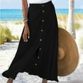 thumbnail image 1 of USSUMA Women'S Skirts Midi Skirt Solid Color Vent Button Mid-Calf Skirt Elegant Skirts Loose Skirt Business Holiday Saving Black Skirt for Women Nylon XL, 1 of 4