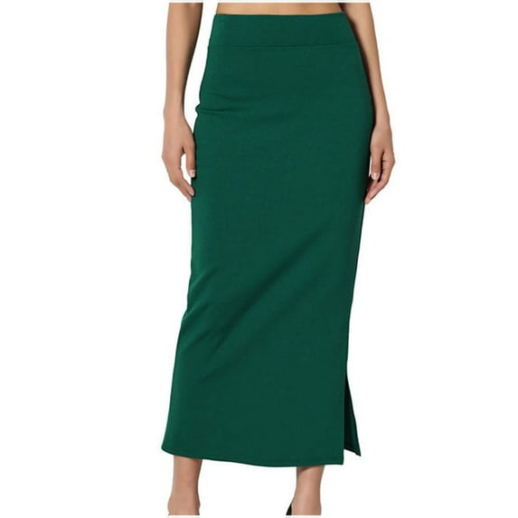 USSUMA Women'S Skirts Midi Skirt Solid Color Vent Wrap Skirt Mid-Calf Skirt Trendy Dresses Loose Dress Meeting today Discount Green Skirt for Women XXXL