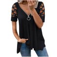 thumbnail image 1 of USSUMA Women Short Sleeve Strappy Cold Shoulder T-Shirt Tops Blouses Casual Loose Basic T Shirts Zipper V Neck Flowy Tunics, 1 of 8