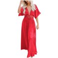 thumbnail image 1 of USSUMA Women Solid Beach Kaftan Long Maxi Dress Cover Up Gown Deep V-Neck Hollow Out Perspective Bandage Sun Dress, 1 of 8