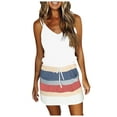 thumbnail image 1 of USSUMA Women Summer Casual Striped Dress V Neck Spaghetti Strap Mini Dress Elastic Waist Belt Swing Dress with Pockets, 1 of 3