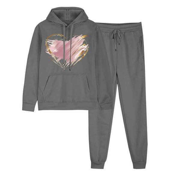 USSUMA Women Sweat Suits 2 Piece Set Hoodie for Women Long Sleeved Pullover Sweatpant Outfits Pocket Drawstring Print Tracksuit Stretchy Waist Trendy Jogger Sets Oversized Hiking Fall Suit