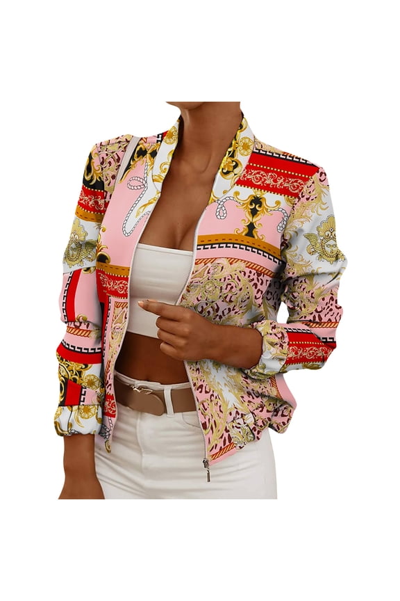 Women Tops Dressy Casual Long Sleeve, Blazer Jackets for Women Slim Fit Cardigan Vintage Graphic Print Coats Long Sleeve Crop Tops Office Suit Fall Female