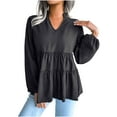 thumbnail image 1 of USSUMA Women Tops Dressy Casual Long Sleeve, Women Long Sleeve Ruffle Hem Peplum Tops Casual Tiered Swing Tops Loose Fitting Swing Blouse T-Shirts Fall Female, 1 of 6