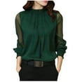 thumbnail image 1 of USSUMA Women Tops Dressy Casual Long Sleeve, Women's Sheer Mesh Long Sleeve Top Blouse Elegant Mock Neck Shirts for Women Casual Pleated Pullover Tees Fall, 1 of 5