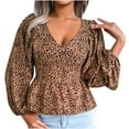 thumbnail image 1 of USSUMA Women Tops Dressy Casual Long Sleeve, Womens Peplum Tops V Neck Loose Fit Long Sleeve Leopard Printed Tshirt Cute Dressy Pleated Tunic Blouse Fall Female, 1 of 5
