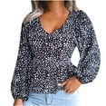 thumbnail image 1 of USSUMA Women Tops Dressy Casual Long Sleeve, Womens Peplum Tops V Neck Loose Fit Long Sleeve Leopard Printed Tshirt Cute Dressy Pleated Tunic Blouse Fall Female, 1 of 6