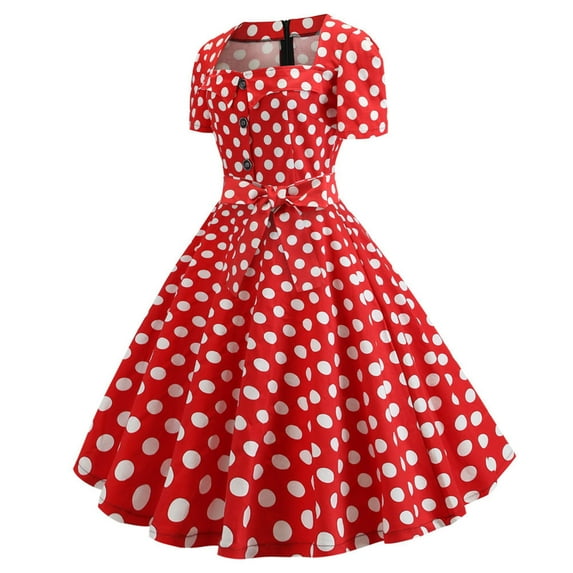 USSUMA Women's Audrey Hepburn Vintage Rockabilly Swing Dress Short Sleeve 1950s Retro Bowknot Cocktail A Line Flare Mini Dresses