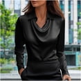 thumbnail image 1 of USSUMA Women's Champagne Satin Cowl Neck Long Sleeve Blouses, Satin Silky Cowl Neck Drape Ruched Front Long Sleeve Blouse Shirt Summer Saving, 1 of 6